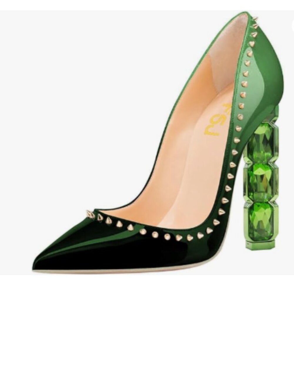 FSJ Green Gradient Jeweled High Heel Pointed Toe Slip On Sparkling Heel Pump
